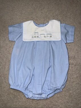 Baby Sen by Remember Nguyen Blue Train Embroidered Baby bubble
